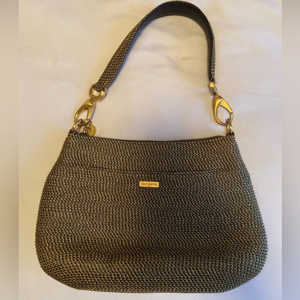 ERIC JAVITS Straw Woven Shoulder Bag Gold Black